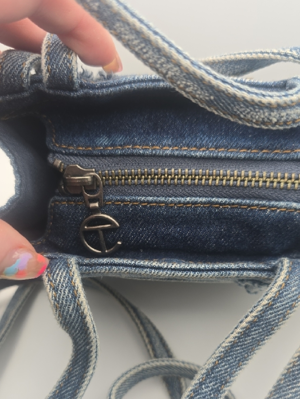 Telfar Small Shoppers Tote Distressed Light Wash Denim Crossbody Bag (EUC)🤍💙🤍 - Picture 4 of 11